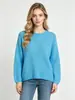 Suéter raglán de cuello redondo europeo y americano transfronterizo para mujer, top de punto de color liso holgado para otoño e invierno, venta al por mayor desde la fábrica de origen