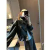 Moqie Vento de Outono Conhece a Intenção Couro PU Retrô Temperamento Casual Bainha com Cordão Jaqueta de Couro Roupa Exterior Petite MQ1900