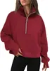 Moletom Esportivo Feminino de Meio Zíper para Outono e Inverno, Cruzamento Europeu e Americano 2025, Blusa de Moletom com Gola Alta em Fleece, Blusa de Moletom