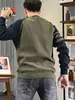 Camiseta de Retazos Raglán de Manga Larga Estilo Retro Americano para Hombre, Ropa de Otoño, Cuello Redondo de Color Contrastante, Camiseta Base de Jersey