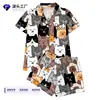 Fabricante de Conjunto de Pijama Cardigan Negro de Seda de Leche Transfronterizo Europeo y Americano para Mujer, Shorts de Manga Corta, Ropa de Casa Transpirable Casual