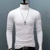 Camisa masculina de manga comprida, gola meia alta, bonita, quente, base, camisa, cor sólida, interior, outono, top, slim fit, estilo coreano, camiseta da moda