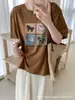 Camiseta Feminina Loose de Algodão Bambu com Gola Redonda e Manga Curta de Guangzhou, Versátil e Emagrecedora, Direto da Fábrica