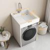 Gabinete de Lavandería para Balcón de Apartamento Pequeño con Máquina Integrada y Lavabo de Encimera, Gabinete de Lavadora de Tambor con Tabla de Lavar, Gabinete de Baño