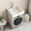 Armario compacto para lavandería de balcón con fregadero integrado, armario para lavadora de carga superior con tabla de lavar, mueble de baño