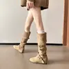 Botas largas de tacón alto modelo 2026 para piernas gruesas, botas de tacón alto estilo western para mujeres de talla grande, botas de montar de caña ancha con forro polar, talla grande