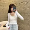 Top liso de manga larga ajustado con cuello en U para mujer, nuevo estilo coreano de otoño, camiseta elegante de cintura alta