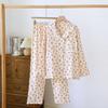 Primavera y Otoño Nuevo Dulce Pijama para Damas Cómodo Pantalón de Manga Larga Cuello con Solapa Crepé Ropa de Casa Algodón Doble Gasa