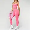 Conjunto Deportivo de Tres Piezas Ajustado para Correr Europeo y Americano Conjunto de Yoga Sin Costuras de Secado Rápido Ropa de Fitness Espalda Hermosa con Tirantes para Mujer Exterior
