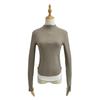 Estilo Europeo y Americano Nueva Camiseta Ajustada con Pliegues y Cremallera de Media Cuello Alto de Manga Larga Top Corto Ajustado Versátil Camiseta Interior para Mujer