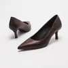 Moda Otoñal Zapatos Planos de Tacón Alto Puntiagudos Negro Mate PU Cómodos Zapatos de Trabajo con Traje Tacones Altos Profesionales para Mujer