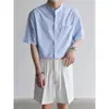 Top de Verano Nuevo Chino Color Sólido Camisa de Manga Corta para Hombre de Alta Gama Estilo Coreano Oxford Hilado Media Manga Camisa con Cuello