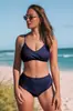 Amazon Más Vendido Bañador Liso Sexy Cruzado Suave Bolsillo Dividido Bikini para Mujer Ropa de Baño de Comercio Exterior Europea y Americana
