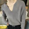 Suéter de Tricô Grande Gola V Estilo Francês para Primavera e Outono, Moletom Solto de Manga Longa para Modelos Masculinos, Blusa de Gola V Artística de Nicho