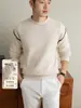 Yingao Nuevo Suéter de Punto para Hombre Cuello Redondo Otoño Invierno Mezcla de Lana Holgado Cálido Estilo Old Money Casual Pulóver