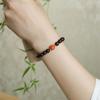 Pulsera de cuentas redondas de 7 mm de palo de rosa de hoja pequeña natural para mujer, cuentas de Buda con pulsera de ágata roja del sur, pulsera de anillo único vintage