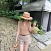 Camiseta de Tricô sem Mangas com Decote V de Linho Estilo Old Money para Mulheres Roupa de Verão Top Colete Emagrecedor