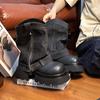 Botas Martin de Sola Grossa Vintage para Mulheres, Estilo Britânico, Aumentadoras de Altura para Baixinhas, Ultra Emagrecedoras, Botas Curtas Estilo Cowboy Ocidental, Botas com Cano Dobrado