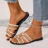 Pantuflas Planas de Talla Grande Transfronterizas para Mujer Verano 2025 Nuevo Estilo de Una Tira Combinación de Colores Pescado Boca Pantuflas de Moda Casuales