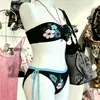 Conjunto de Bikini de Tubo Hot Girl Y2K para Mujer, Traje de Baño de Dos Piezas con Estampado Floral Tropical y Ribete de Bloque de Color con Atar para la Playa