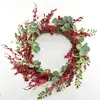 Guirnalda artificial de bayas navideñas con frutos rojos, ramas secas y piñas para decoración de puertas, fiestas navideñas, escaparates y adornos de pared