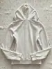 Sudadera con capucha de retazos digitales bordados estilo retro americano para mujer, cárdigan con cremallera color blanquecino desgastado, prenda exterior de moda ajustada.