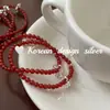 Estilo Ins Coreano Diseño de Nicho Minimalista Joyería de Mano Pulsera de Plata de Ley S925 Ágata Roja Flor Pequeña con Temperamento Elegante