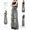 Jeans Rasgados con Pintura Salpicada Estilo Retro Americano 2026 para Mujer, Nuevo Diseño de Verano, Pantalones de Pierna Ancha Sueltos de Cintura Alta