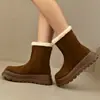 Estilo Popular de Celebridad de Internet Botas de Nieve de Suela Gruesa para Mujer 2026 Invierno Nuevo Llegada Botines Cortos de Algodón con Forro Polar Adicional Zapatos de Algodón Gruesos y Cálidos
