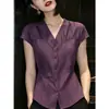 Camiseta de Manga Corta de Algodón y Lino de Gama Alta para Mujer, Nuevo Estilo Verano 2026, Lujo Ligero, Sensación de Alta Gama, Top Irregular