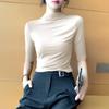 Camiseta Negra Ajustada de Manga Corta con Cuello Medio Alto para Mujer 2025 Nuevo Verano Camiseta Básica Ajustada Top Adelgazante