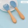 Talheres para bebês e mães da Amazon, colher de silicone com cabo de madeira, garfo e colher para prática de alimentação infantil em estoque