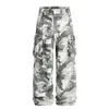 G6677 Retro Americano Unisex Gama Alta Diseño de Camuflaje de Nieve Holgado Ropa de Trabajo Casual para Hombre Cruzado