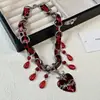 Collar Gargantilla de Flor Roja con Borla de Perlas Multicapa de Lujo Ligero y Exquisito Collar de Moda Cadena para Clavícula de Gama Alta