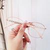 Armação de óculos de miopia estilo harajuku retrô irregular metal anti-luz azul simples espelho corrente perna de couro estilo preppy