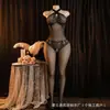 Talla Extra Lencería de Malla Transfronteriza Body de Pierna Abierta Sin Quitar Revelador de Pecho Apasionado Sexy Medias Coqueteo en la Cama Mujer