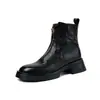 Botas Martin para mujer otoño e invierno Nueva Moda suela gruesa botas cortas de una sola capa punta redonda cremallera frontal botas cortas de piel de oveja tacón grueso botas para mujer