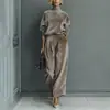 Conjunto de Dos Piezas de Punto de Manga Larga para Mujer con Pantalones de Pierna Ancha, Moda de Alta Gama Transfronteriza Europea y Americana, Otoño e Invierno 2025