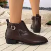 E-commerce Transfronteiriço Tamanho Plus 2026 Outono/Inverno Nova Moda Fivela de Cinto Botas de Cano Curto Femininas 2 Salto Bloco Bico Fino Botas de Cano Curto Femininas