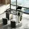Conjunto de mesa de centro e cadeiras em pedra de luxo leve ultra-cristal, mesa de chá moderna minimalista para escritório e casa com chaleira integrada