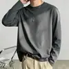Camiseta esportiva casual masculina de manga longa estampada, moderna para adolescentes, adequada para todas as estações, gola redonda, top básico de manga longa