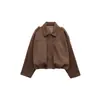 Roupas Femininas Transfronteiriças Europeias e Americanas Moda Nova Primavera e Outono Jaqueta Corta-Vento Bomber com Efeito Textura de Camurça Top