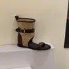 Sandalias Abiertas de Estilo Francés con Bloques de Color para Mujer, que Aumentan la Altura Interior, Botines Cortos Retro Occidentales Adelgazantes para el Verano 2026, para Combinar con Faldas