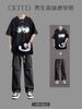 Conjunto de camiseta de manga corta de verano para hombre, marca de moda, pantalones vaqueros frescos para estudiantes, conjunto deportivo informal de dos piezas
