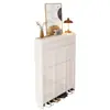 Armário de sapatos ultrafino estilo creme para entrada de casa, armário de hall de entrada com porta basculante e sapateira simples de grande capacidade integrada