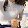 Blusa feminina de verão com mangas curtas, de malha fina e recortada em cor pura, de seda gelada, com visual slim, para mulheres