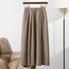Nova Saia de Malha 100% Lã Outono/Inverno 2025 para Mulheres, Saia Plissada de Cor Sólida, Cintura Alta, Modelagem Slim, Linha A, Comprimento Médio