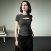 Fu Sheng Ji verano nuevo diseño sentido manga corta mujer cintura delgada camiseta hueca