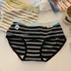 Pantaletas deportivas de algodón a rayas estilo Ins, de cintura media, ajustadas a la cadera para niñas, 7A, hipoalergénicas, transpirables, antibacterianas, tipo triángulo para mujeres
