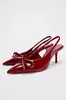 Tacones Altos Rojos Retro Franceses Stiletto Punta Fina Talla Grande Zapatos de Boda Zapatos de Vestir Sandalias de Charol con Punta de Moño para Mujer